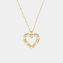 Lulu Freshwater Pearl Heart Necklace in Solid Gold