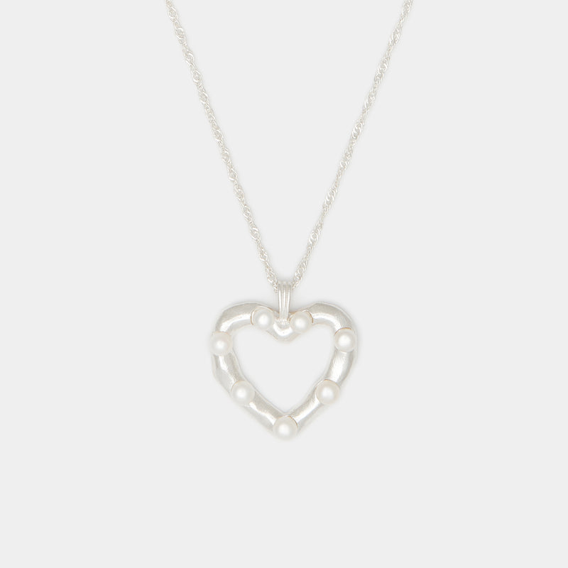 Lulu Freshwater Pearl Heart Necklace in Silver