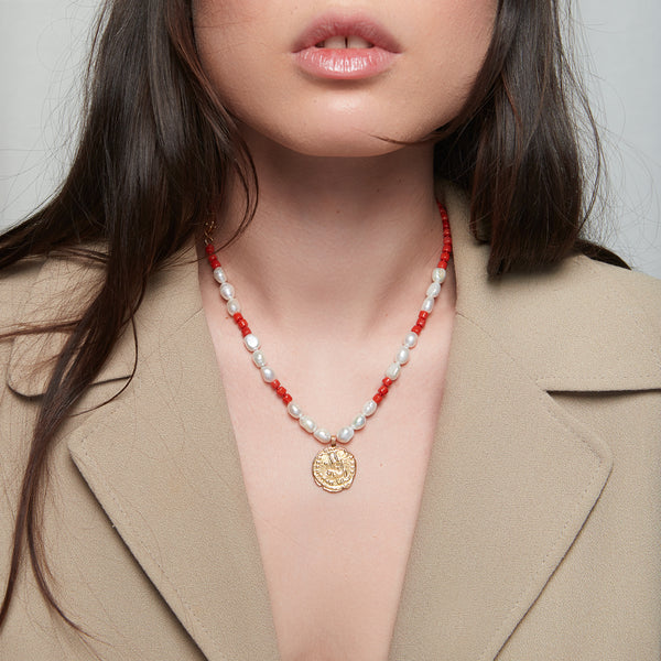 Maya Coral Pearl Necklace in Solid Gold DEUX LIONS JEWELRY