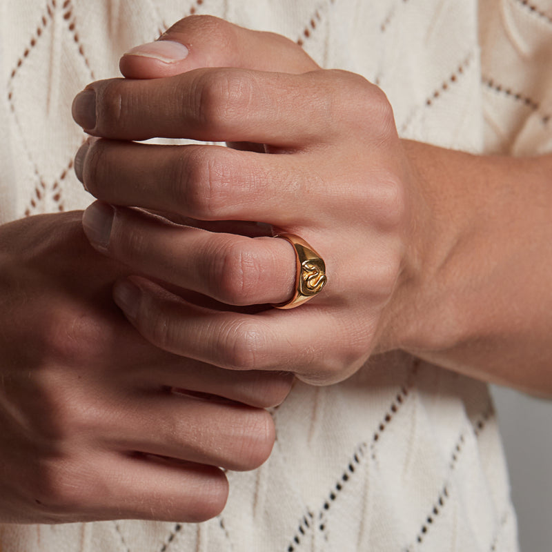 Snake Goddess Signet Ring in Gold