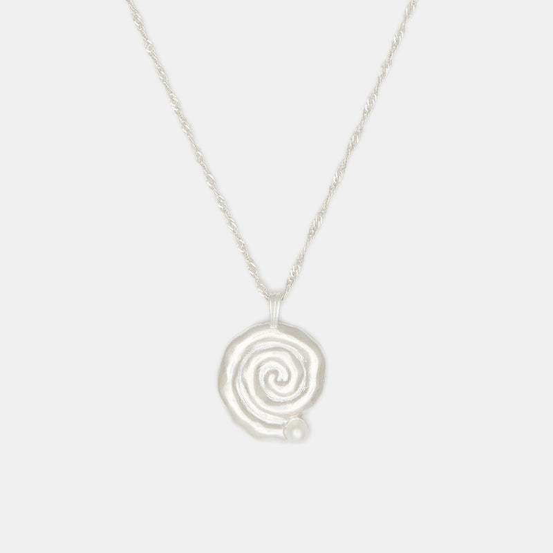 Sacred Spiral Freshwater Pearl Necklace in Silver
