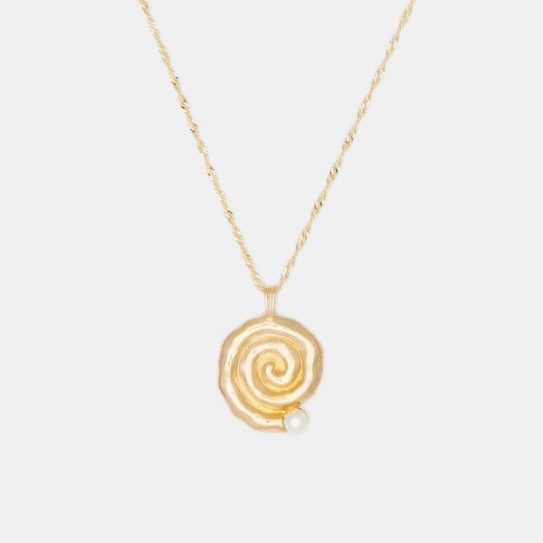 Sacred Spiral Freshwater Pearl Necklace in Gold