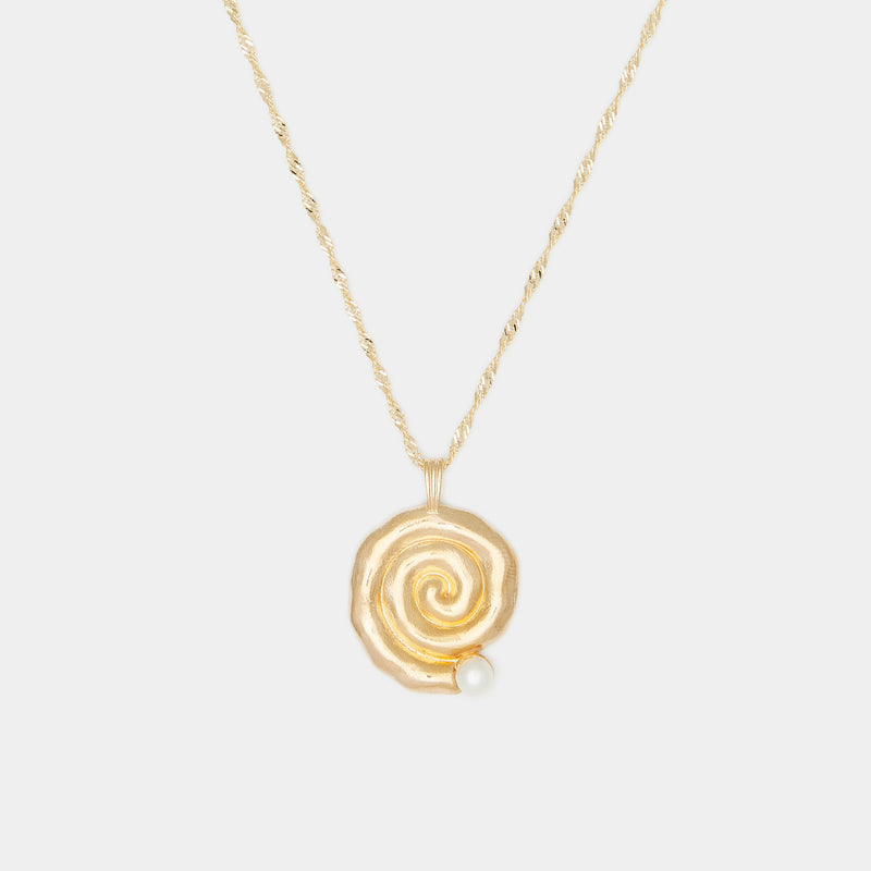 Sacred Spiral Freshwater Pearl Necklace in Gold