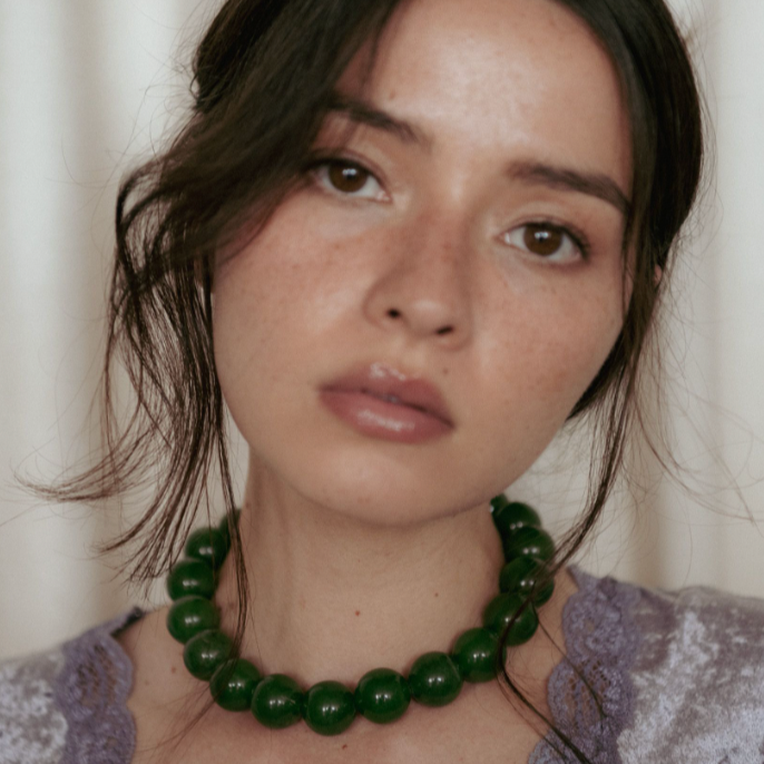 Olive Jade Necklace & Silver Swan Clasp