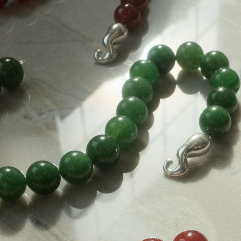 Olive Jade Necklace & Silver Swan Clasp