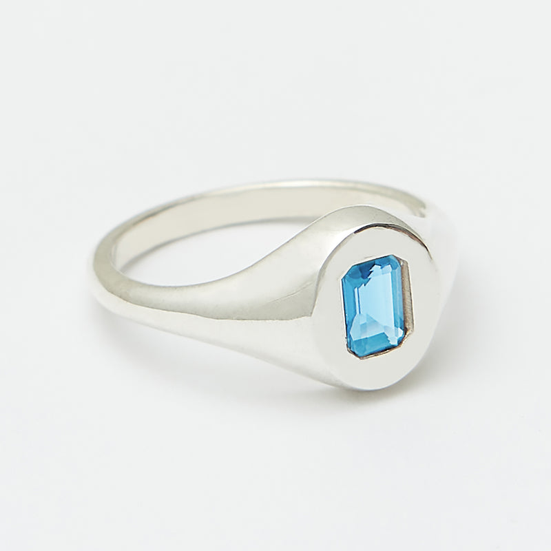 Evan Birthstone Signet Ring in Silver