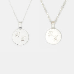 His and Hers - Joan Initial Medallion Necklace in Sterling Silver