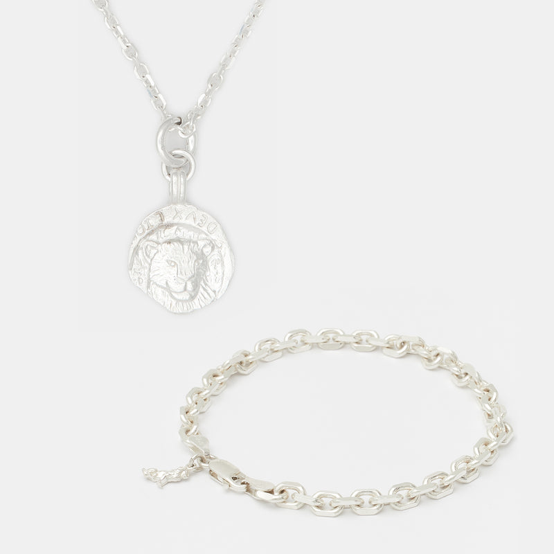 Medusa Necklace & Diamond Cut Bracelet Duo in Sterling Silver