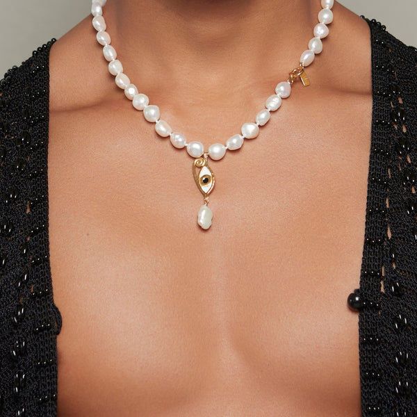 Resin Ines Baroque Pearl Necklace in Solid Gold for Him