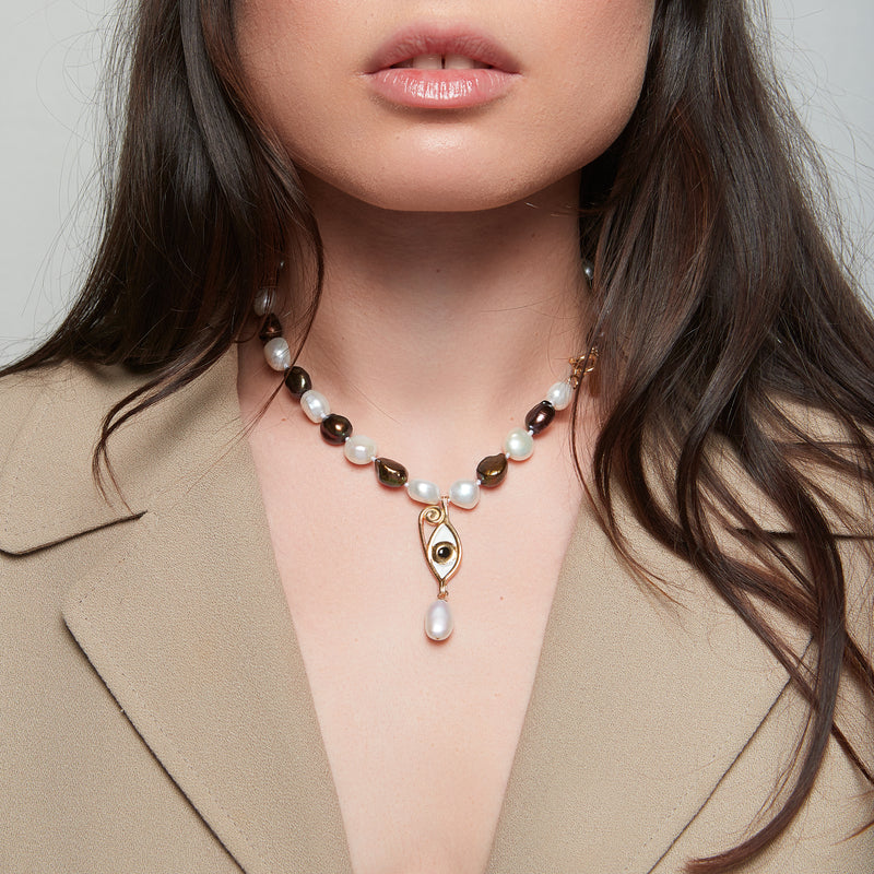 Collier de Perles Checkered Baroque Inès en Or Massif pour Elle