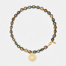 Black Pearl Aurora Necklace in Solid Gold for Her