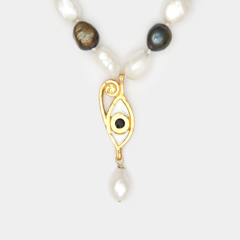 Checkered Ines Baroque Pearl Necklace in Solid Gold for Her