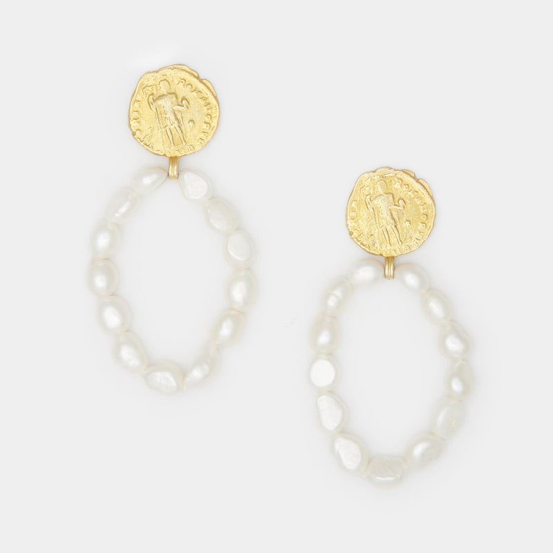 Elena Pearl Hoops in Solid Gold