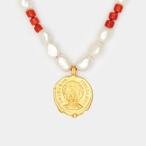 Maya Coral & Pearl Necklace