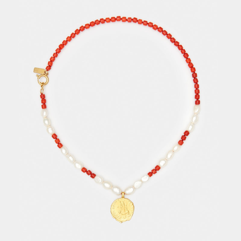 Maya Coral & Pearl Necklace