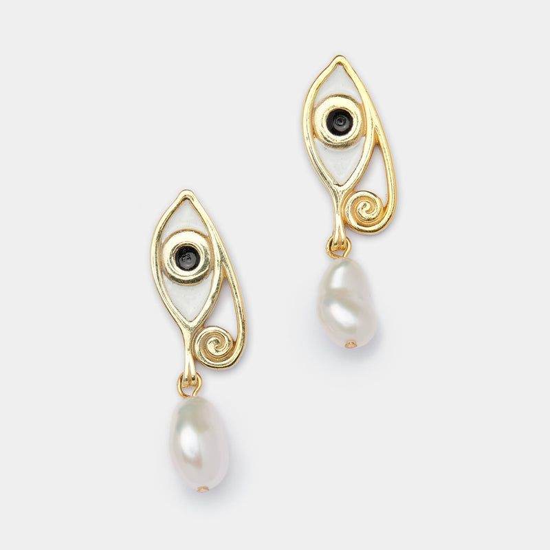Resin Ayla Pearl Earrings in Solid Gold