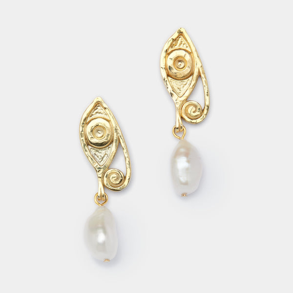 Golden Ayla Pearl Earrings in Solid Gold