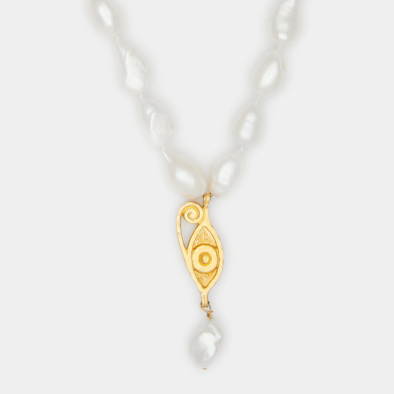 Golden Ines Baroque Pearl Necklace in Solid Gold