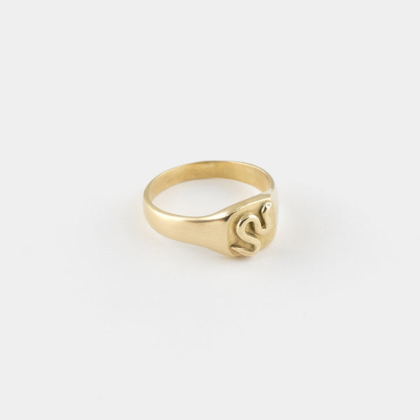 Snake Goddess Signet Ring in Gold